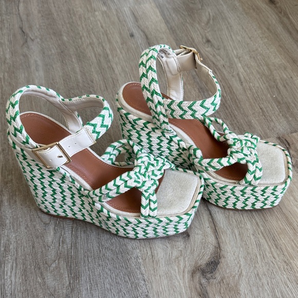 ASOS Green and Cream Wedge Sandals - Picture 1 of 4